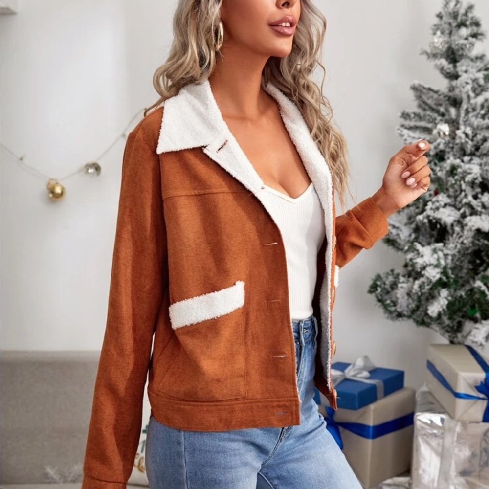 Teddy Lined Single Breasted Button Up Jacket